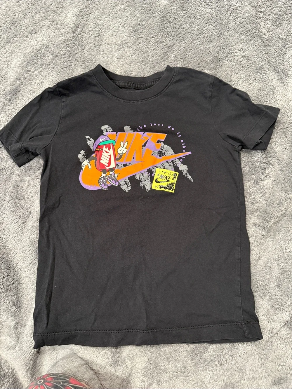 Nike Black Tee with Orange, Purple & Yellow Graphic